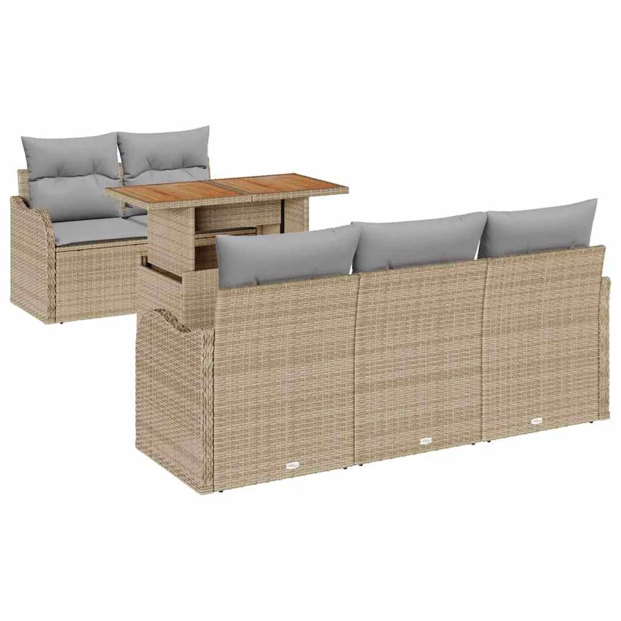 Ensemble de canapé de jardin 6 pcs Beige Poly rotin - 2