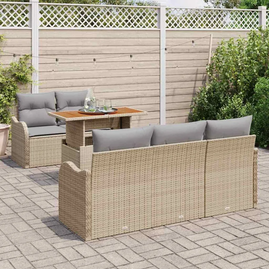 Ensemble de canapé de jardin 6 pcs Beige Poly rotin - 3