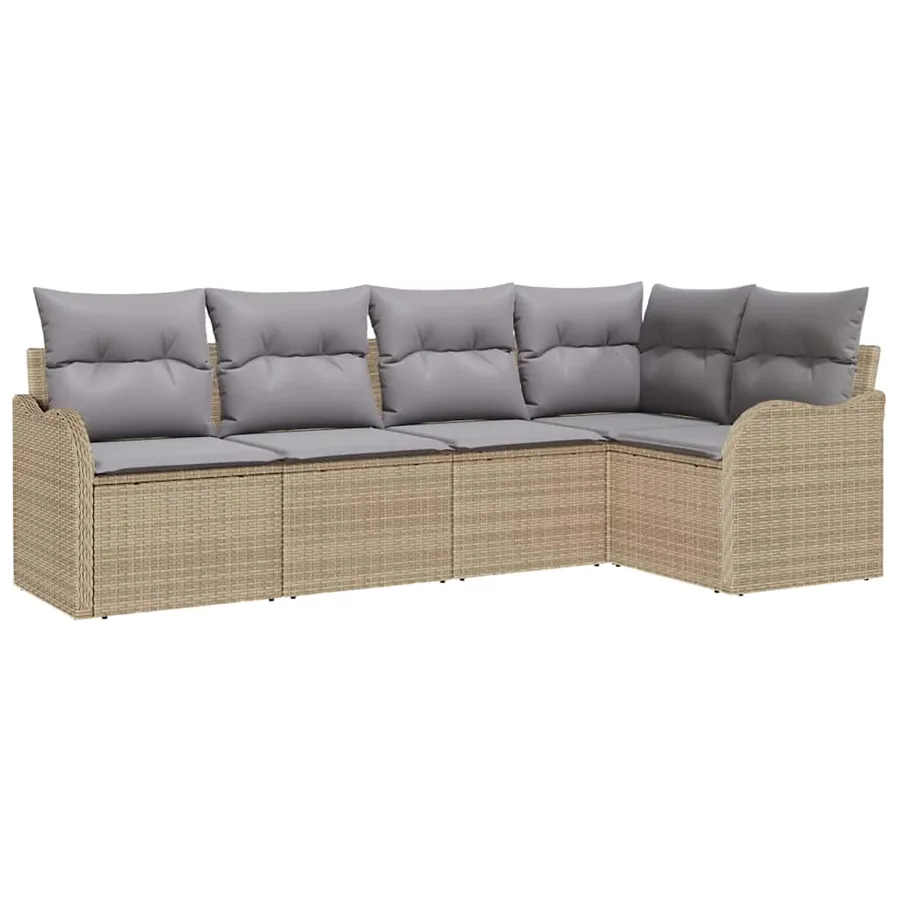 Ensemble de canapé de jardin 5 pcs Beige polyrotin - 2