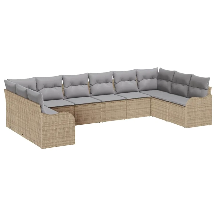Ensemble de canapé de jardin 10 pcs beige et gris clair - 2