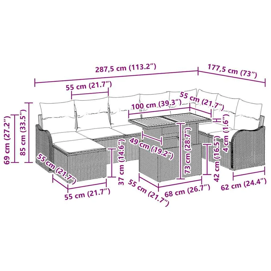 Ensemble de canapé de jardin 9 pcs Beige Poly rotin - 15