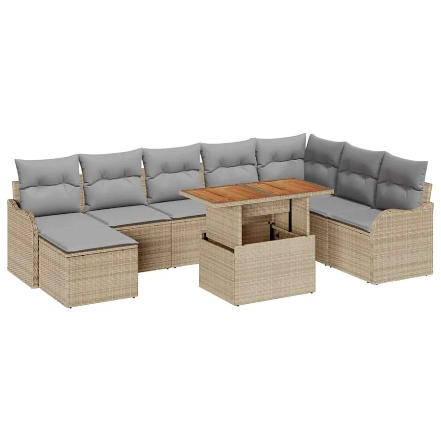 Ensemble de canapé de jardin 9 pcs Beige Poly rotin - 2
