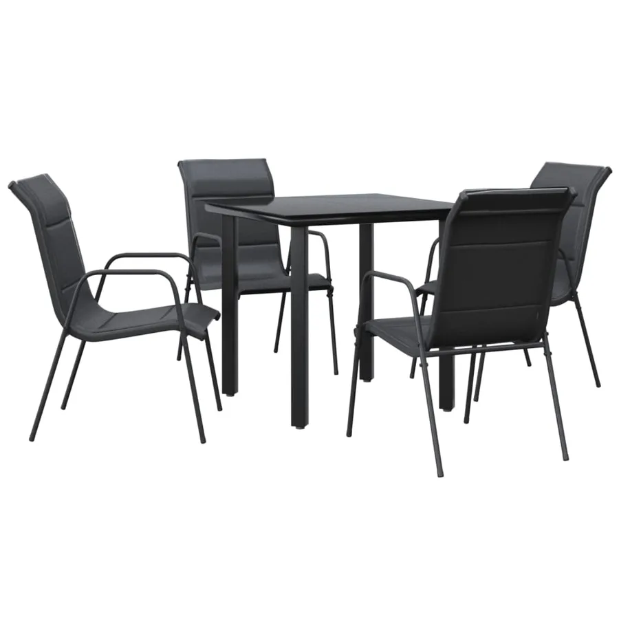 Ensemble à manger de jardin 5 pcs noir textilène et acier - 2