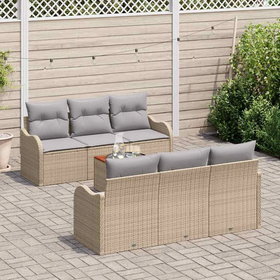 Ensemble de canapé de jardin 7 pcs Beige et Gris clair - 3