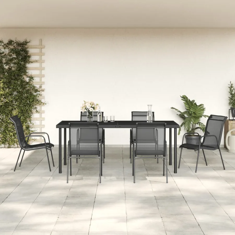 Ensemble à manger de jardin 7 pcs noir textilène et acier