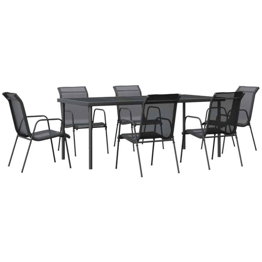 Ensemble à manger de jardin 7 pcs noir textilène et acier - 2