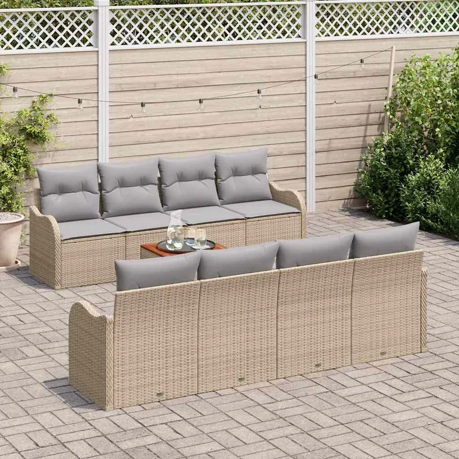 Ensemble de canapé de jardin 9 pcs Beige et Gris clair - 3