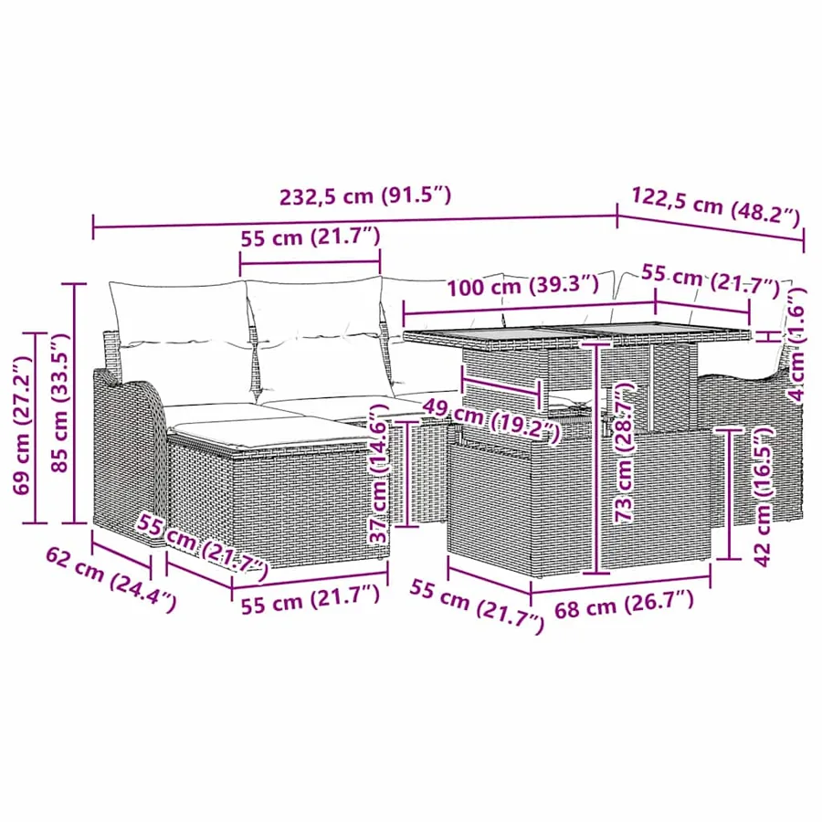 Ensemble de canapé de jardin 7 pcs Beige Poly rotin - 13