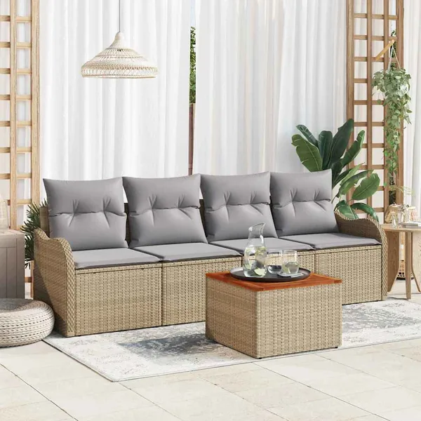Ensemble de canapé de jardin 5 pcs Beige et Gris clair