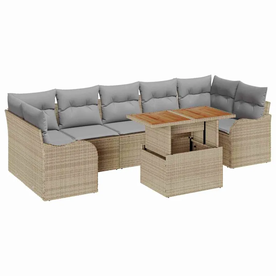 Ensemble de canapé de jardin 8 pcs Beige Poly rotin - 2