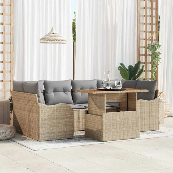Ensemble de canapé de jardin 7 pcs Beige Poly rotin