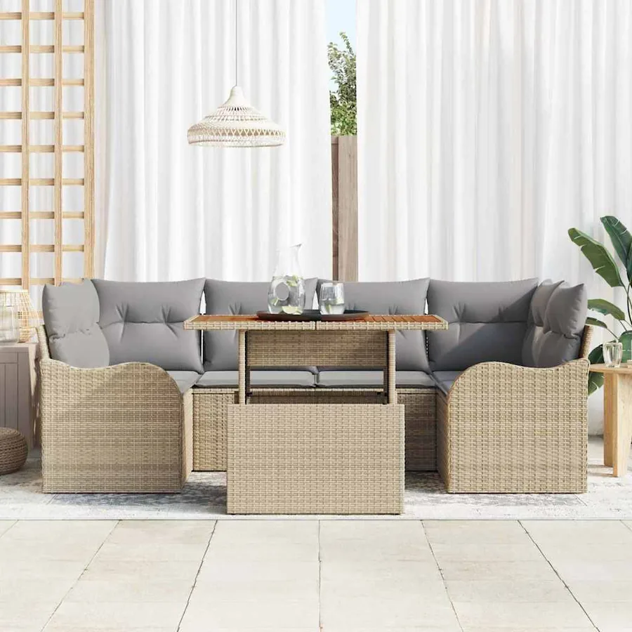 Ensemble de canapé de jardin 7 pcs Beige Poly rotin - 3