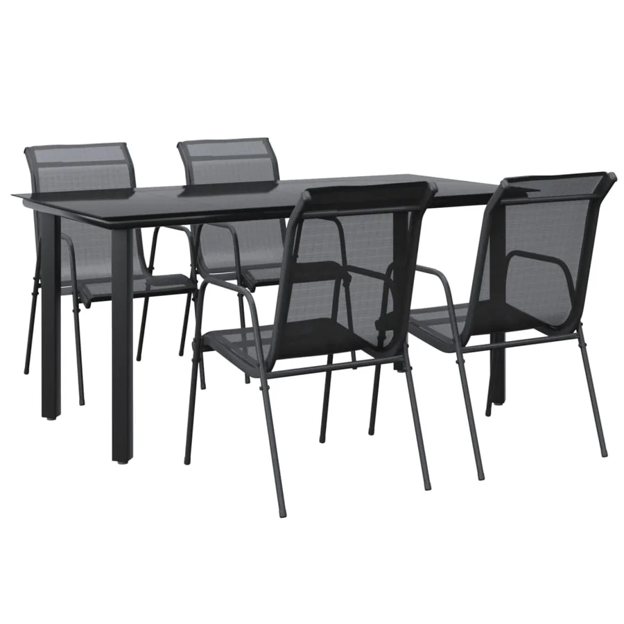 Ensemble à manger de jardin 5 pcs noir textilène et acier - 2