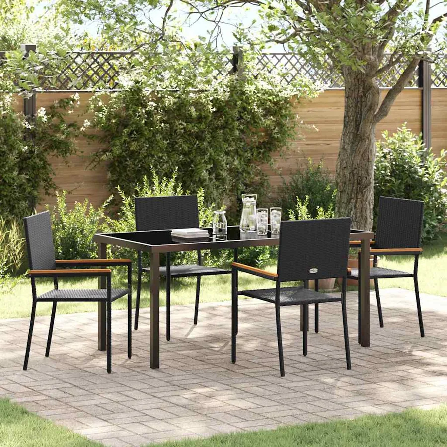 Ensemble de salle à manger pour jardin 5 pcs Noir polyrotin