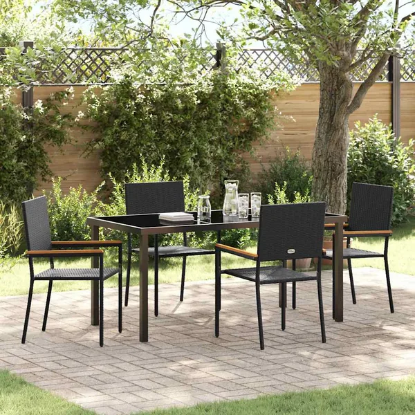 Ensemble de salle à manger pour jardin 5 pcs Noir polyrotin