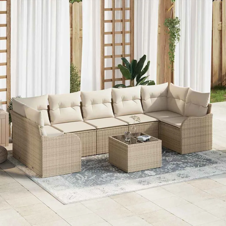 Ensemble de canapé de jardin avec coussin 8 pcs Beige et crème