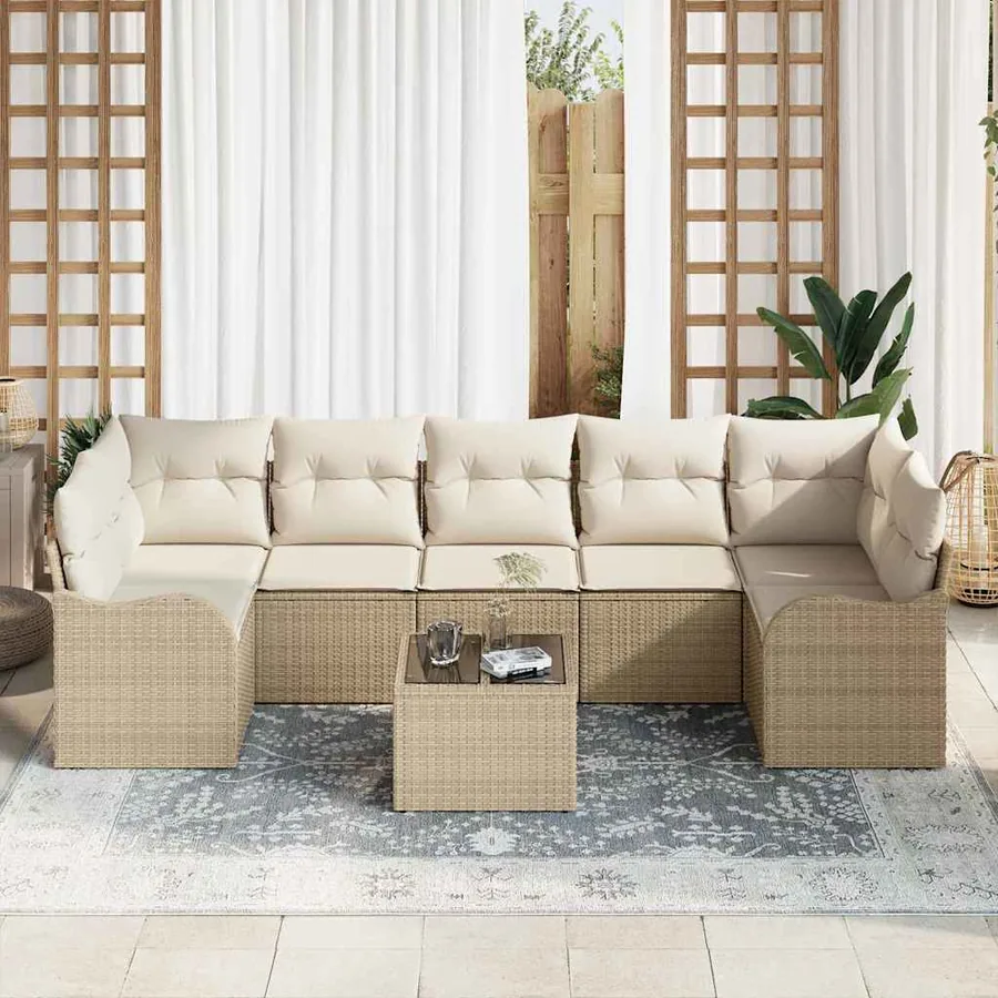 Ensemble de canapé de jardin avec coussin 8 pcs Beige et crème - 3