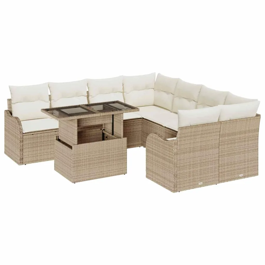 Ensemble de canapé de jardin avec coussin 9 pcs Beige Polyrotin - 2