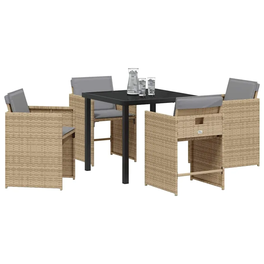 Ensemble de salle à manger pour jardin 5 pcs Beige polyrotin - 3