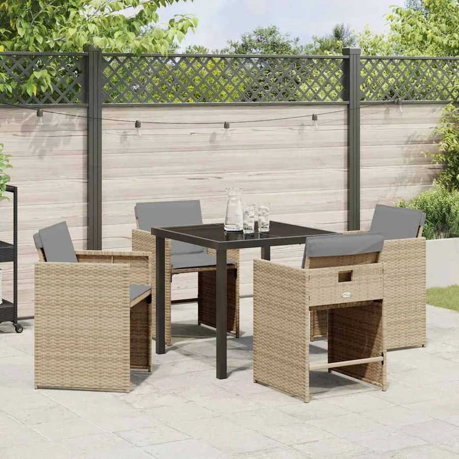 Ensemble de salle à manger pour jardin 5 pcs Beige polyrotin - 4