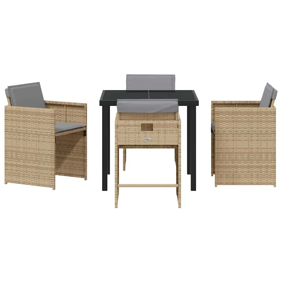 Ensemble de salle à manger pour jardin 5 pcs Beige polyrotin - 7