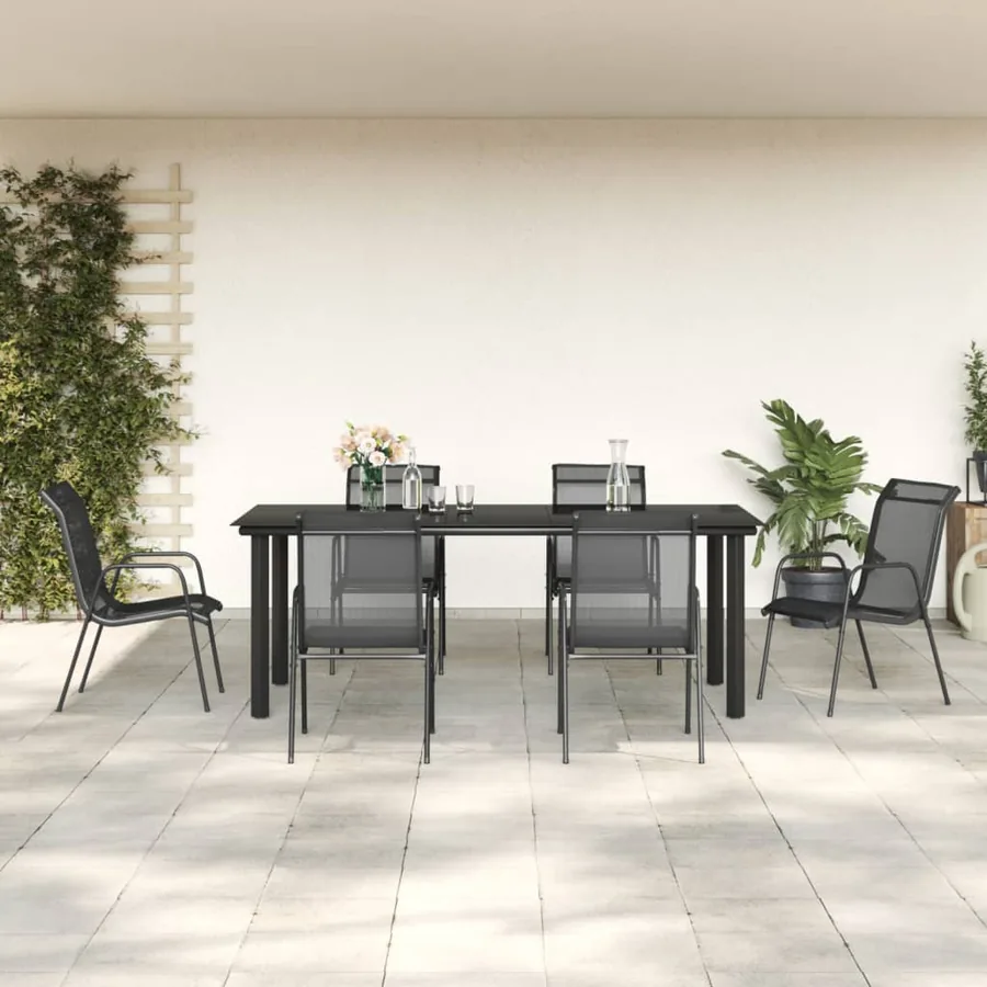 Ensemble à manger de jardin 7 pcs noir textilène et acier