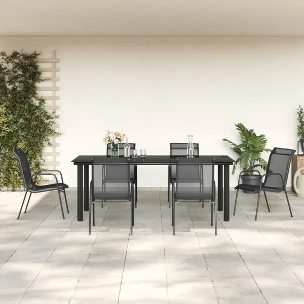 Ensemble à manger de jardin 7 pcs noir textilène et acier