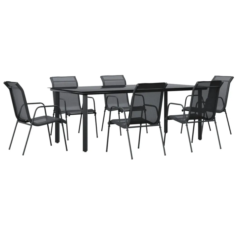 Ensemble à manger de jardin 7 pcs noir textilène et acier - 2