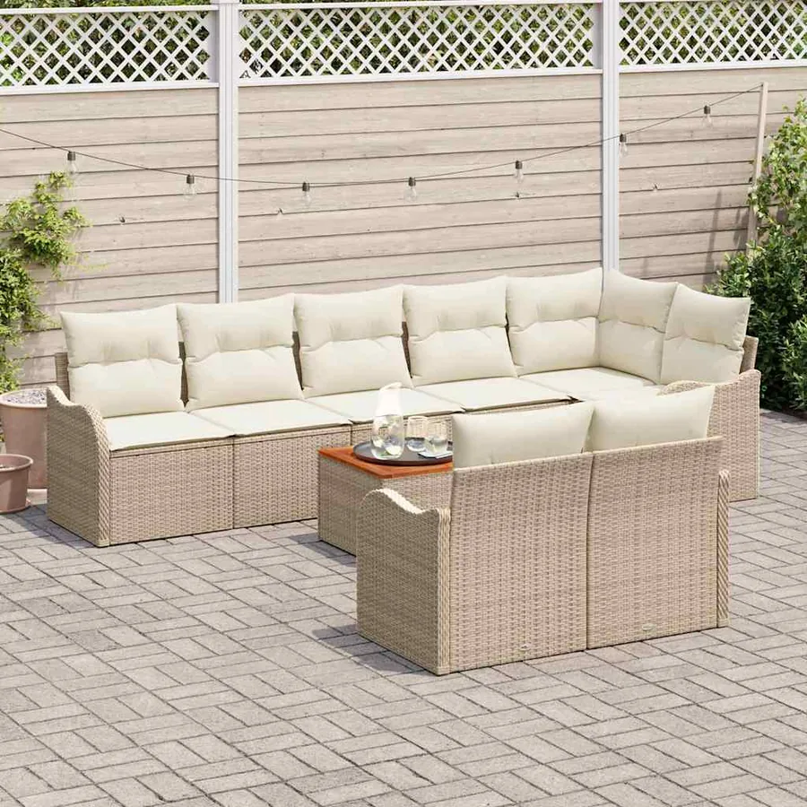 Ensemble de canapé de jardin 9 pcs Beige et crème polyrotin - 3