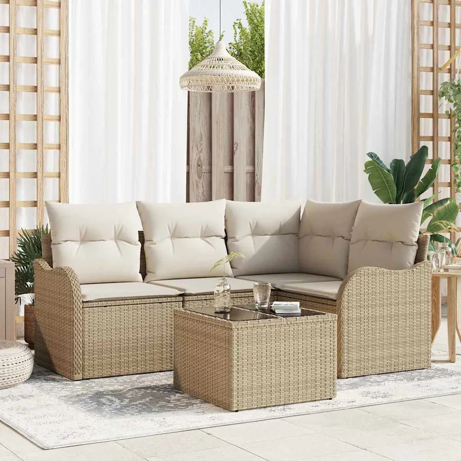 Ensemble de canapé de jardin 5 pcs Marron polyrotin