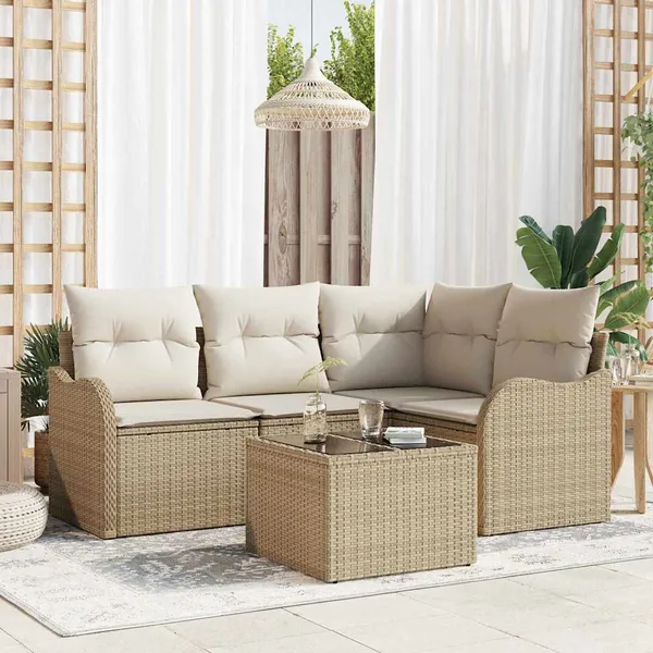 Ensemble de canapé de jardin 5 pcs Marron polyrotin