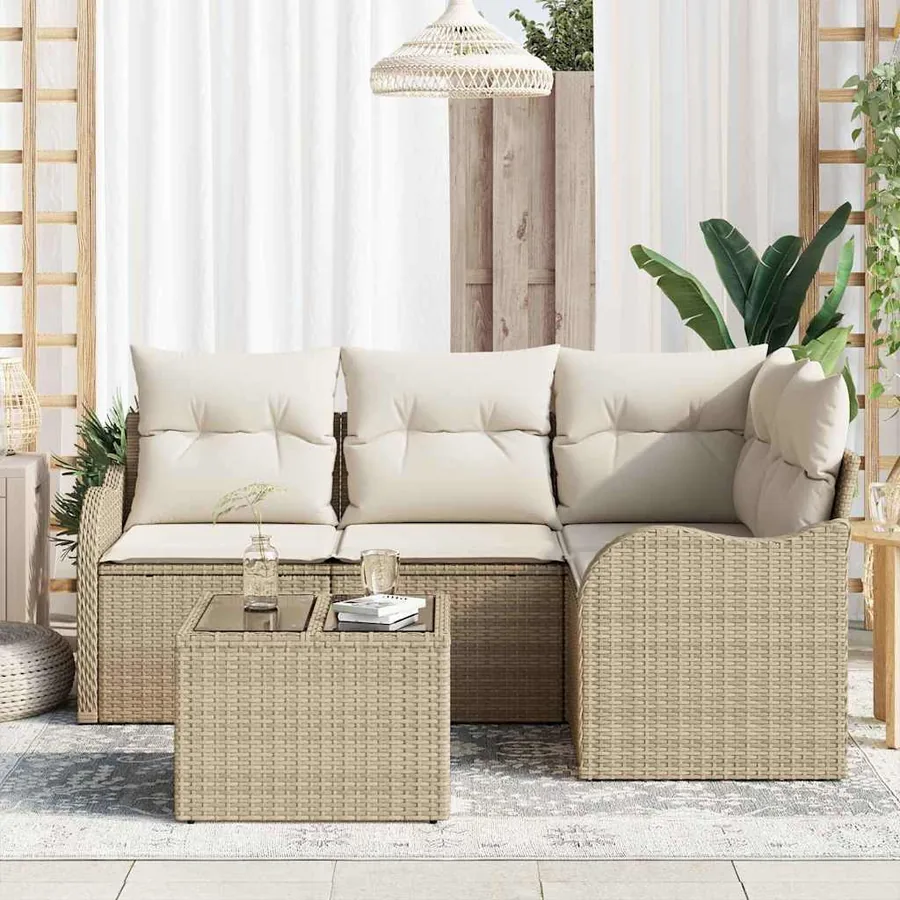 Ensemble de canapé de jardin 5 pcs Marron polyrotin - 3
