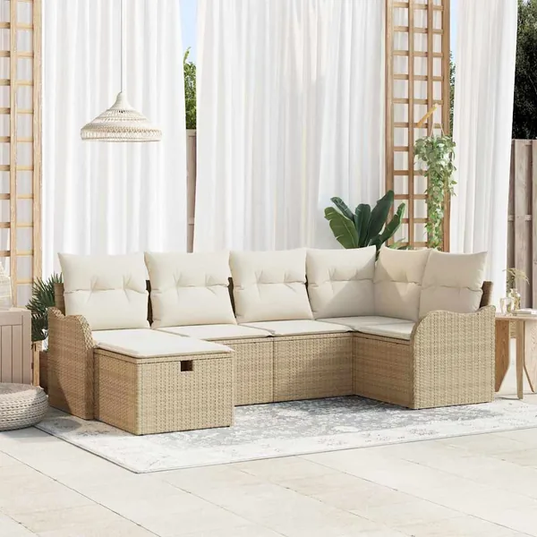 Ensemble de canapé de jardin 6 pcs Beige Poly rotin