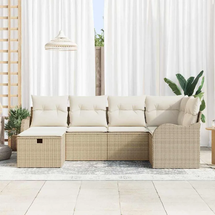 Ensemble de canapé de jardin 6 pcs Beige Poly rotin - 3
