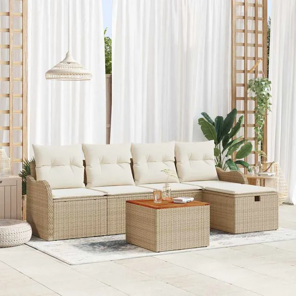 Ensemble de canapé de jardin 6 pcs Beige Poly rotin