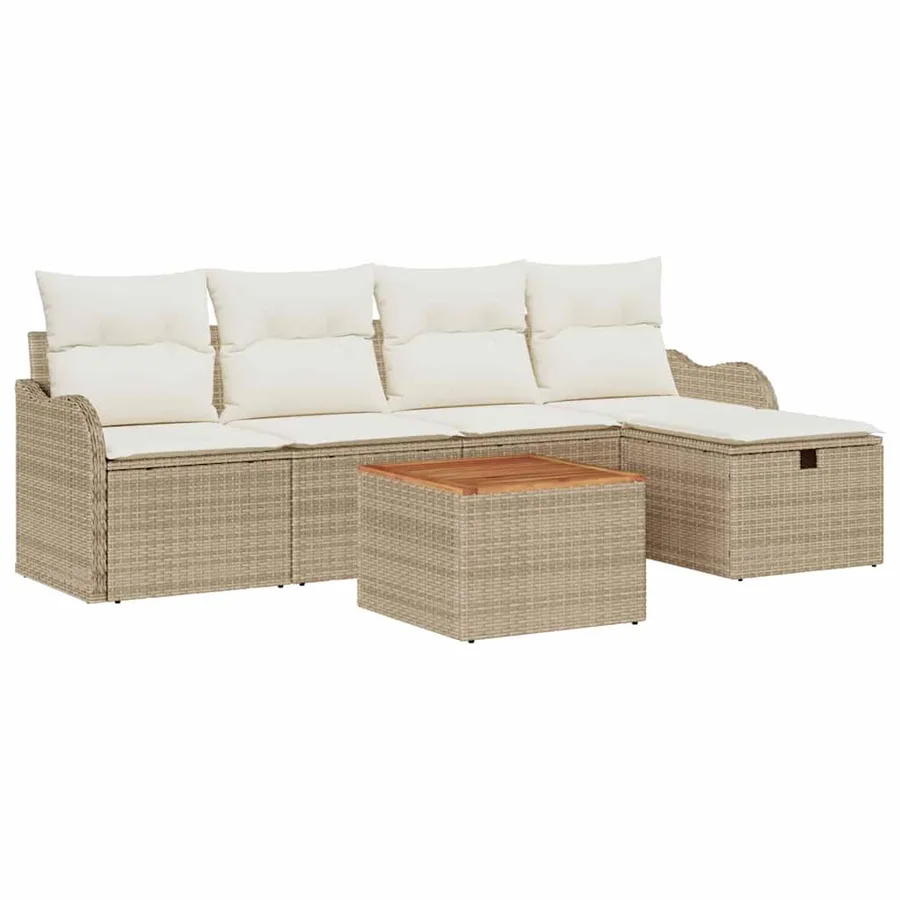 Ensemble de canapé de jardin 6 pcs Beige Poly rotin - 2