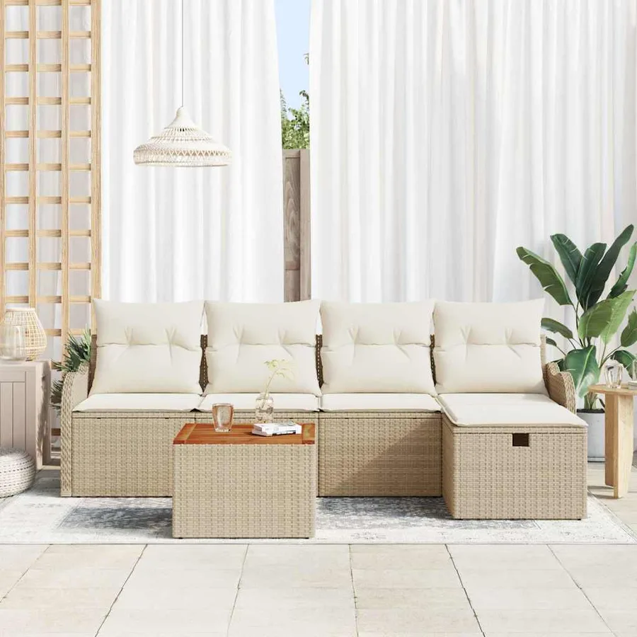 Ensemble de canapé de jardin 6 pcs Beige Poly rotin - 3