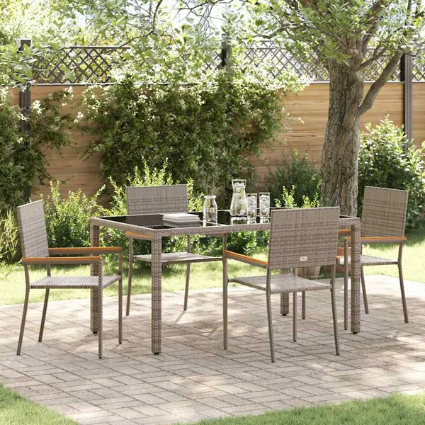 Ensemble de salle à manger pour jardin 5 pcs Gris polyrotin