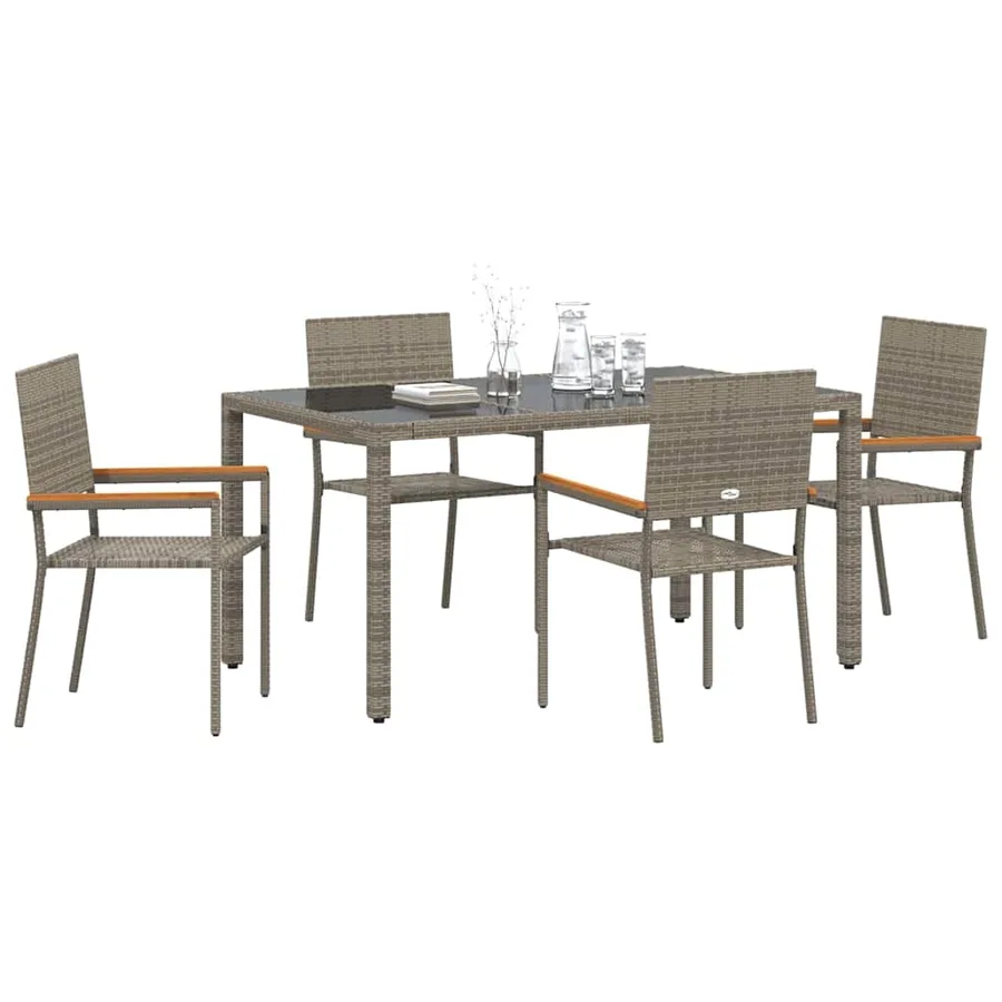 Ensemble de salle à manger pour jardin 5 pcs Gris polyrotin - 3