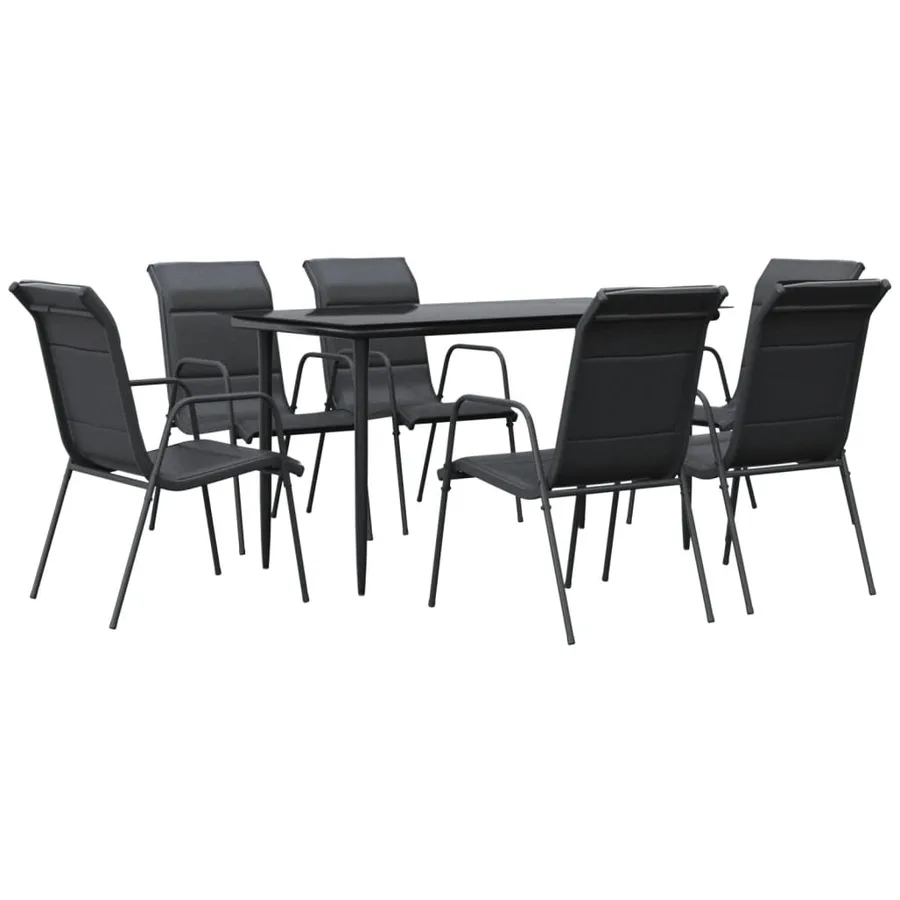 Ensemble à manger de jardin 7 pcs noir textilène et acier - 2