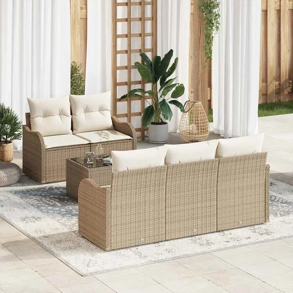 Ensemble de canapé de jardin avec coussin 6 pcs Beige et crème