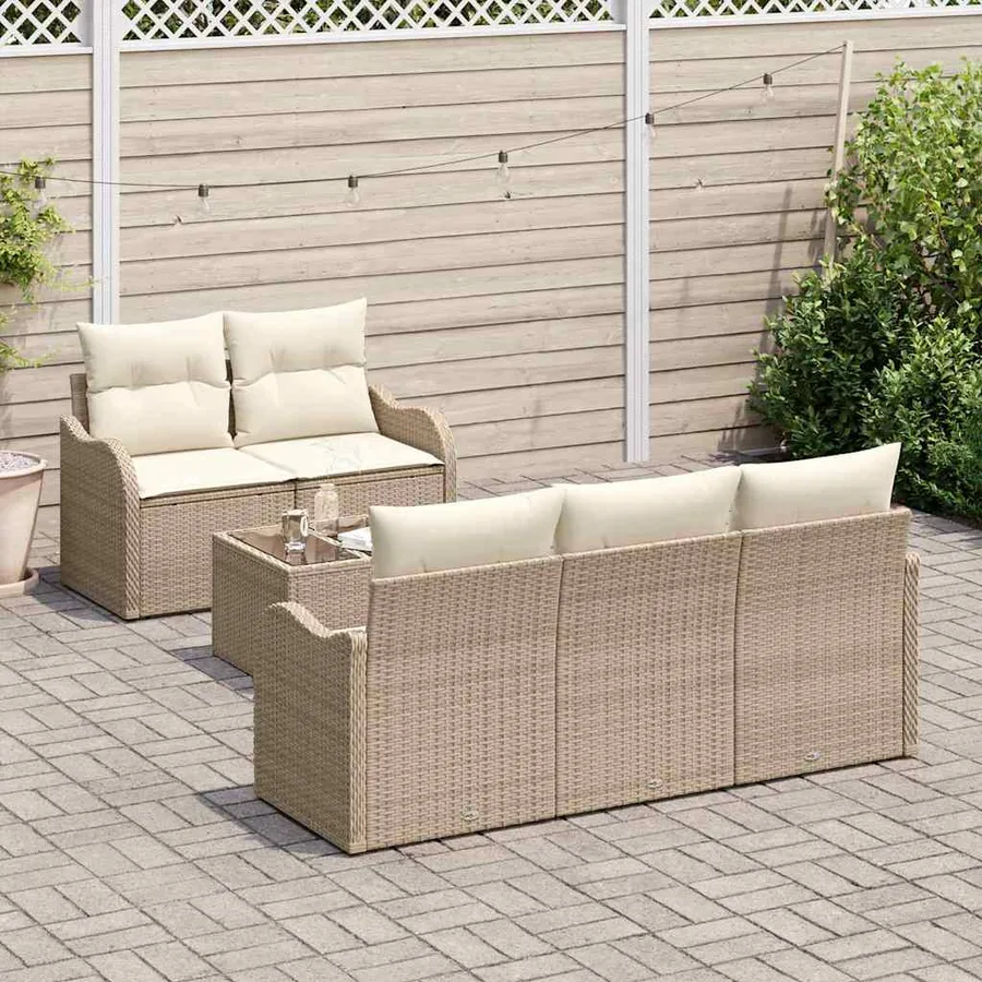 Ensemble de canapé de jardin avec coussin 6 pcs Beige et crème - 3