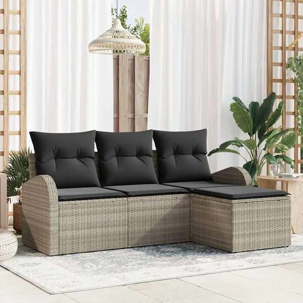Ensemble de canapé de jardin Gris clair polyrotin