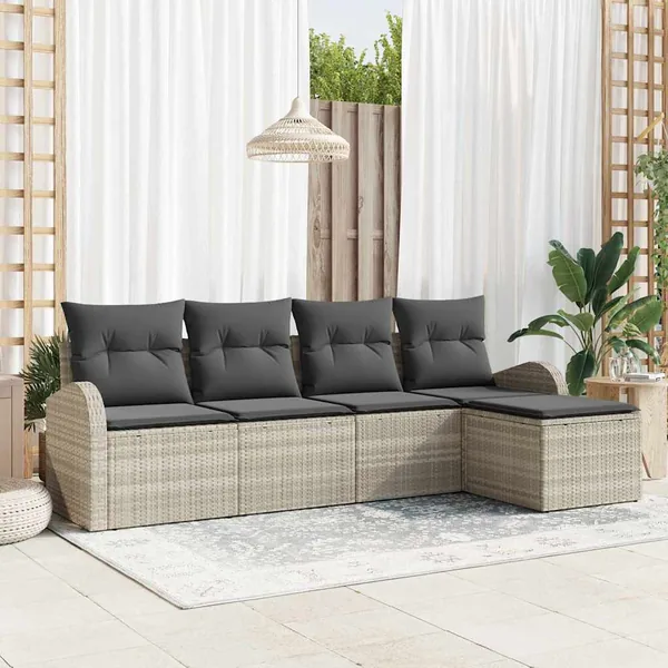 Ensemble de canapé de jardin 5 pcs Gris clair polyrotin
