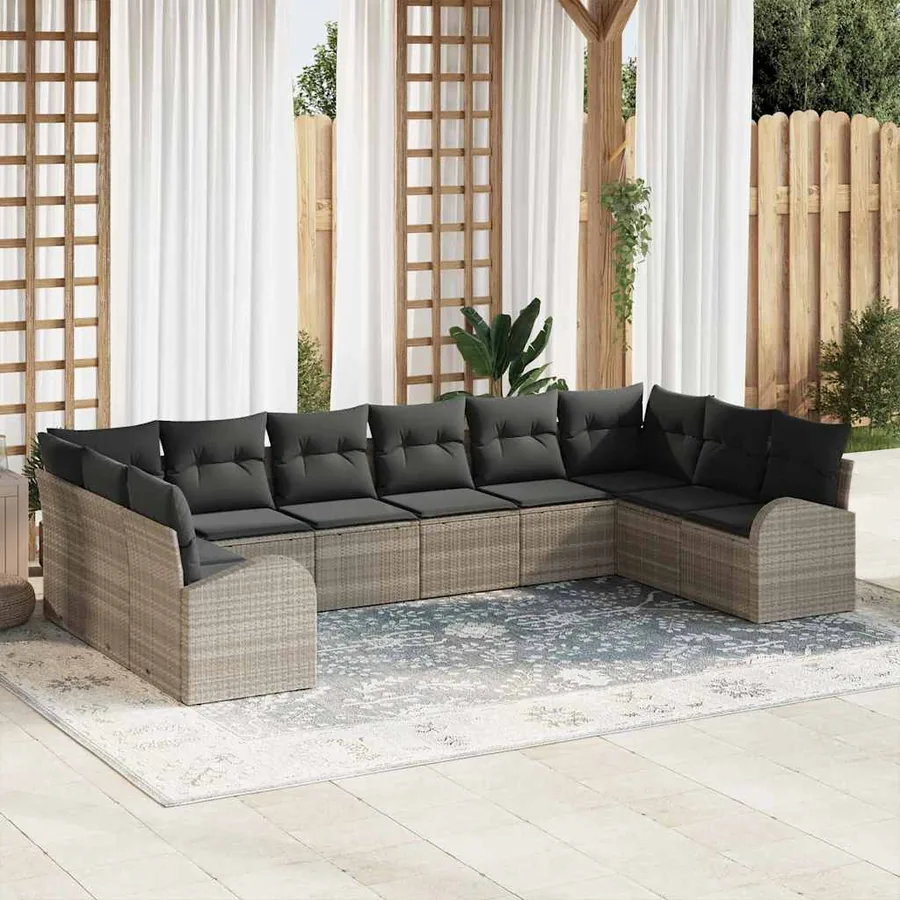 Ensemble de Canapés avec coussin 10 pcs Gris clair Polyrotin