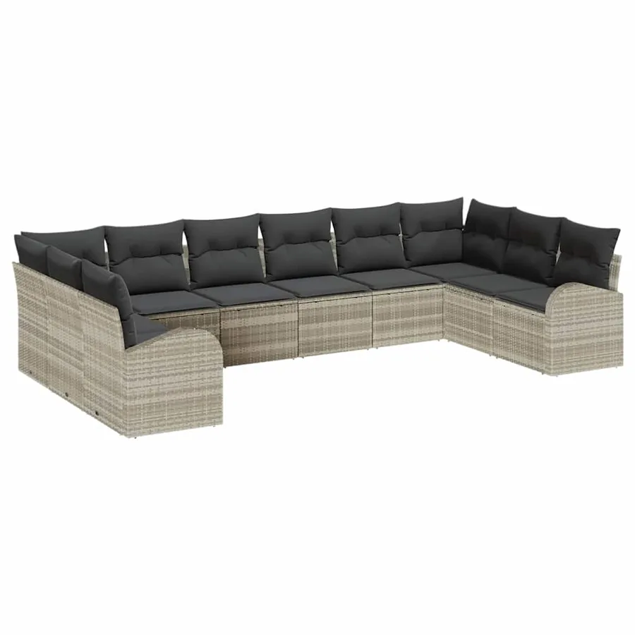 Ensemble de Canapés avec coussin 10 pcs Gris clair Polyrotin - 2