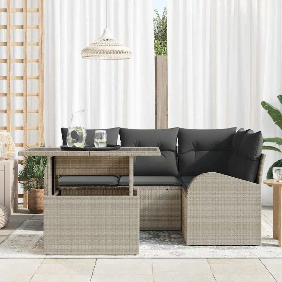 Ensemble de canapé de jardin 5 pcs Gris clair Poly rotin - 3