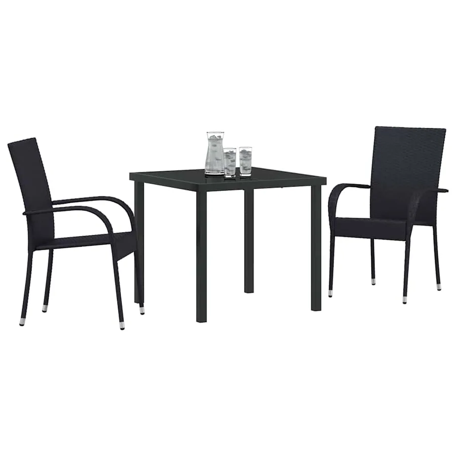 Ensemble de salle à manger pour jardin 3 pcs Noir - 3
