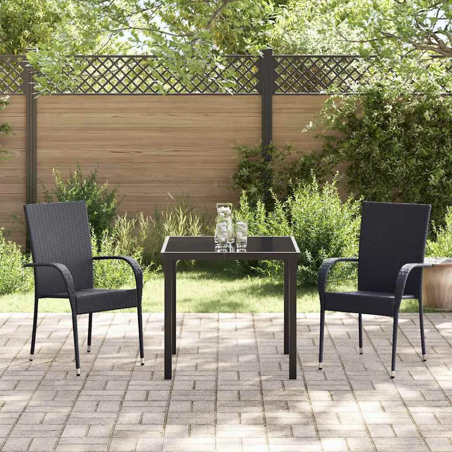 Ensemble de salle à manger pour jardin 3 pcs Noir - 4