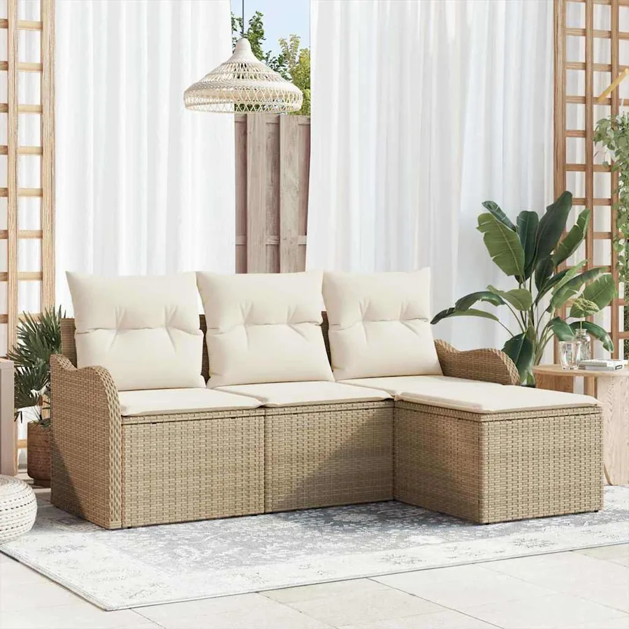 Ensemble de canapé de jardin 4 pcs Beige polyrotin